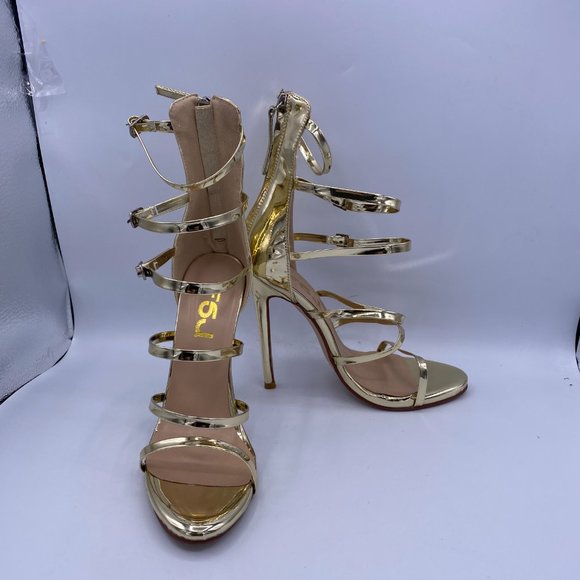 FSJ Gold Strappy Gladiator High Heel Sandals - Picture 4 of 9